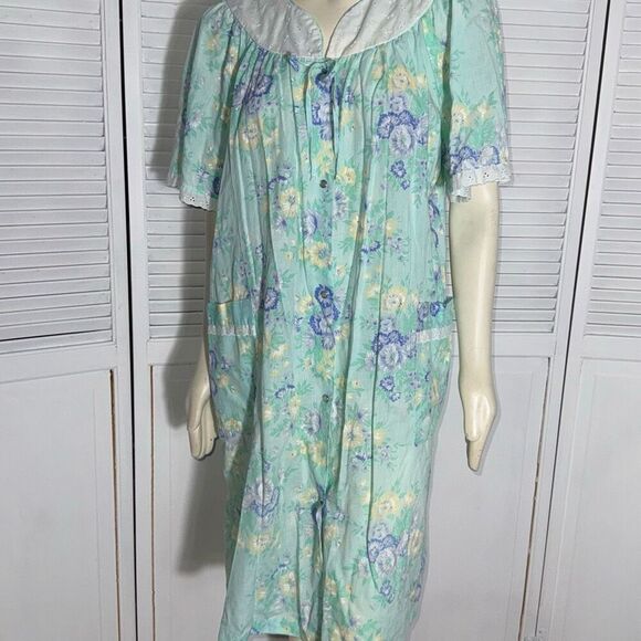 Vintage Simply Basic Pearl Snap House Dress Robe Size Large - Picture 10 of 12